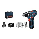 Bosch Professional 12V System Akku Bohrschrauber GSR 12V-15 (39 tlg. Zubehörset, 1x 2.0Ah Akku, 1x 4.0Ah Akku, Ladegerät, in Tasche), schwarz, blau, Size