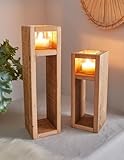 Holz Windlichtsäulen Set, 2 Stück, Höhe 40 cm Kerzenständer, Holzsäule, Deko-Säule für Wohnzimmer