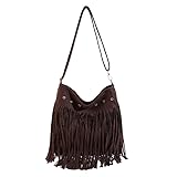AZURAOKEY Quaste Wildleder-Tragetaschen für Damen, 2024, Wildleder, Slouchy Bag mit verstellbarem Riemen, braunes Wildleder, Vintage-Kuriertasche, Kaffee, EinheitsgröÃŸe
