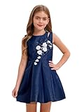 Xnihocha Blumenmädchen Kleid Kinder Mädchen Kurz Abendkleid Ärmellos Festlich Prinzessin Kleid Sommer Geburtstagsfeier Kleider Navy blau 170