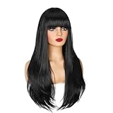 Perücke Schwarz, Natural Straight Perücken mit Haar Pony Schwarze Perücke Hohe Dichte Damen Cosplay Anime Kostüm Party Perücke Halloween Kostüm, Fasching Elegante Retro Frauen Perücke