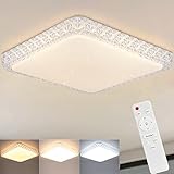 ZMH Deckenlampe LED Deckenleuchte Schlafzimmer - Schlafzimmerlampe Dimmbar mit Fernbedienung 30CM Deckenbeleuchtung Kristall 32W Küchenlampe Modern Flurlampe Quadratisch für Wohnzimmer Küche Flur