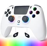 DoJoZone Wireless Controller Kompatibel mit PS4/Pro/Slim, Bluetooth Gamepad mit RGB-Licht, Hall-Effekt-Trigger, 3,5mm Kopfhöreranschluss, Programmierbare, Vibration, 6-Achsen Sensor, Weiß