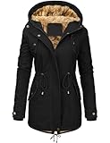 Vancavoo Winterjacke Damen Winter Warm Winterparka Gefüttert Mantel Parka Herbst Kapuzenmantel Frauen Wintermantel,Schwarz,S