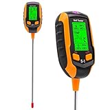 RUIZHI 4-in-1 Boden-Tester, pH Messgerät Erde, Boden pH-Meter mit Feuchtigkeit/Temperatur/Lichtmessung für Garten, Rasen, Gewächshaus & Balkonpflanzen