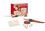 Pebaro 0269 Bastelset Brandmalerei: Brandmalkolben, 6 Brennspitzen, 3 Brennstempel, 2 Holzplatten, Pyrographie, Holzbrennen, Schreiben, Zeichnen auf Holz, Kork etc., Basteln, Mittel