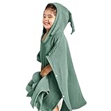 lulumoon Badeponcho Kinder Kapuzenhandtuch Baby-100% Musselin Baumwolle Babyhandtuch mit Kapuze - Poncho Badetuch für Kinder Baby 60 x 60 cm,(Grün
