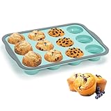 Muffin Backform für 12 Muffins Standardgröße, Muffinform Silikon mit Metallrahmen, Antihaftbeschichtet Muffinblech, Silikon Muffinförmchen für Cupcakes, Brownies, Puddings, BPA-Frei