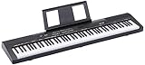 Amazon Basics Tragbares Digitalpiano mit 88 halbgewichteten Tasten, Sustain-Pedal, 2 Lautsprechern, 140 Klängen, 200 Rhythmen, 16 Demo-Songs, Metronom, Lernmodus, Schwarz