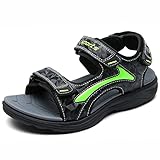 HSNA Kinder Sandalen Jungen Strandschuhe Peeptoe Bequem Sommerschuhe, Grau und grün 36 EU