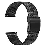 WOCCI 20mm Elite Uhrenarmband aus Metall für Damen und Herren, Gewebtes Mesh Armband, 316L Edelstahl, Schnellverschluss, Faltschließe (Schwarz)