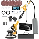 Trockenbauschleifer, 950W Wandschleifer mit Automatischem Vakuumsystem, 9-Gang Getriebe, 220mm Schleifsch, 2100r/min max. Drehz, Deckenschleifer mit Teleskopstiel, LED-Beleuchtung (A)