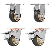 Caster Wheel Heavy, Hochleistungs-Lenkrollen, Geräuschlose Lenkrollen, 4er-Set, Mit Feststellbremse, for Karren, Möbel, Geräte, Rollwagen(Withbrake,5in)