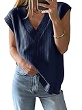 Saodimallsu Damen V-Ausschnitt Pullover Weste Oversized Ärmellos Tank Tops Leichtgewicht Strickpullover Sommer Elegante Oberteil Dunkelblau XX-Groß