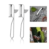 2 PCS Universal Sparschäler, Pendelschäler mit Geschärftem Ausstecher, Edelstahl Professional Sparschäler, Hochwertige Gemüseschäler mit Aushöhler,15 cm x 2.6 cm Spargelschäler(Silber)