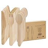 EXZACT Holz-Einwegbesteck 150 Stück, Recycelbar und Umweltfreundlich – Gabeln und Löffel für Party, Camping, Reisen und Grillen – Robust und Nachhaltig
