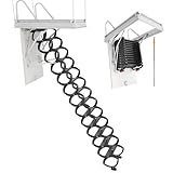 VEVOR Dachbodenleiter, Tragkraft 299,4 kg, passend für Deckenhöhen von 3,2-3,35 m und Öffnungsgröße von 1000,76x698,5 mm, ausziehbare Deckentreppe aus legiertem Stahl mit Zugstange für Dachboden