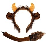 XEPST Tier Hörner Kostüm Set - Stier Kuh Ohren und Schwanz Set Mit Ochsenhörner Stirnband für Tierkostüm Cosplay Geburtstagsparty Zubehör Halloween Partyzubehör