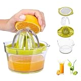 Manueller Multifunktions-Entsafter für Zitrusfrüchte, 4-in-1-Entsafter für Orangen, Zitronen, Zitrusfrüchte, mit 2 Reibahlen, 400 ml graviertes Maß (ZZJIDGN-663)