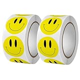 1000 Stück Smiley Aufkleber Rolle, Gelb Happy Face-Aufkleberrolle, Emoji Smiley Face Roller Sticker, Lehrer Belohnungssticker Grundschule Für Kinder Birthday Geschenk Party Deko 2,5 Cm