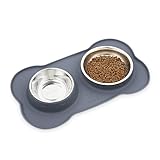 pecute 3-in-1 Futternapf Hunde Katzen, Hundenapf Kleine Hunde Edelstahl mit Rutschfesten Silikon Matte, Edelstahl Wassernapf für Katzen, Fressnapf Schüssel Lebensmittel Wassernapf (M)