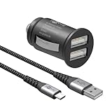 Goobay 64803 2-Port Zigarettenanzünder USB Ladegerät 2,4 A - Dual USB Zigarettenanzünder Adapter - Dual KFZ Ladegerät - geeignet für PKW & LKW (12V / 24V) inkl. 1 M Micro USB Kabel
