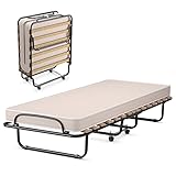 GIANTEX Gästebett klappbar, Klappbett 80x190cm Erwachsene, Einzelbett mit Matratze aus Memory-Schaum, Reisebett mit 4 Rollen, klappbares Bett Faltbett Metallbett Metallrahmen 130 kg belastbar (Beige)