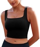 PINSPARK Sport Bra Top Damen Ohne Bügel Yoga BH Top Sommer Gepolstert Nahtloser BH Starker Halt Sport BH Workout Reiten Lauf Crop Tops Schwarz XL
