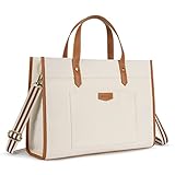 Missnine Laptoptasche 15,6 Zoll Handtasche Damen Business Arbeitstasche Shopper Groß Canvas Tasche Lehrertasche, Aktentasche für Büro Uni, Braun & Beige