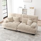 A ALFRESCOOL Sofa mit Schlaffunktion, Sofa 2 Sitzer, Cloud Ecksofa für Wohnzimmer, Chenille Doppelsofa mit 2 Lendenkissen und 2 Dekokissen, Massivholzrahmen (Braun)