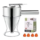 Zaxiva Teigportionierer, 1200ml Edelstahl Pfannkuchen Teigspender, Multi-Kaliber Küchen Backtrichter, Portionierer Teig mit Ständer und 4 Verschiedenen Düsen für Pfannkuchen Desserts