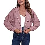 Yunyahe Sweatjacke Damen Winterjacke Damen Cord Kapuzenjacke Herbst Winter Lose Schulter Langarm Kurzjacke Doppelreiher Mantel Damen (Purple, L)