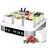 Joghurtbereiter, Automatischer Digitaler Joghurt Maker, Griechischer Joghurtmaschine mit Temperatur- und Timer, mit 9 170 ml Joghurtbechern, Perfekt für den Heim-Bio-Joghurt, BPA-frei, 40 W