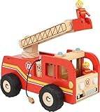 small foot Feuerwehrauto Leiterwagen aus Holz, mit Drehleiter und 2 Feuerwehrmann Figuren, ab 3 Jahren, 8509