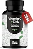 Vitamin C Zink Tabletten hochdosiert – 365 Stück Jahresvorrat – vegan & produziert in Deutschland Laborgeprüft - Verpackung kann variieren