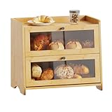 BAMBANG Brotkasten mit 2 Etagen, klein, für die Küchenarbeitsplatte, natur