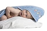 ZOLLNER Baby Kapuzenbadetuch, Kapuzenhandtuch, 100x100 cm, Baumwolle, blau