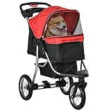 PawHut Hundewagen Hundebuggy Katzenbuggy Pet Stroller mit 3 Rädern klappbar Hunde Katze Oxford Rot+Schwarz 109,5 x 54,5 x 106,5 cm