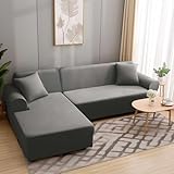 HEYOMART Sofabezug Ecksofa L Form Stretch Sofa Überzug Universal Couchbezug Für 1/2/3/4 Sitzer - 2 Sitzer, Grau (L Form Ecksofa Erfordert Zwei)