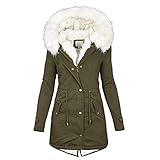 Cantissa Langer Damen-Parka mit Pelzbesatz, mit Kapuze, gepolstert, Winterjacke, Mantel, Winter, warme Baumwolle, Steppjacke, Parka mit Kunstfell-Kapuze, Y7-Grün, 3XL