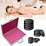 CISSIYOG Hot Stone Massage Set, Hot Stone Wärmegerät, Mit Heizkasten aus Aluminiumlegierung, Heiße Massagesteine aus Basalt, Hot-Stone-Massageset, Für Hot Stone Massage, Entspannung, Spa (16 Steine)