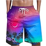 Jayyouu Herren Sommerferien Strandshorts mit hawaiianischem Kokosnussbaum Aufdruck schnell trocknende Surf Boardshorts knielange Shorts in Übergröße