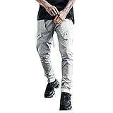 Generisch Herren Cargohose aus Baumwolle m. 6 Taschen | Outdoorhose Cargo-Hose Slim Fit Cargo-Hose | Hose Pure Vintage Slim Fit Trainingshosen Für Herren Männerhosen Weiss