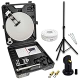 PremiumX Camping SAT Anlage Satelliten-Schüssel Stativ Single LNB 10m Kabel 2X F-Stecker kompakt im Koffer als ideales Camp Zubehör