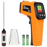 HOTUT Infrarot Thermometer, Digital Laser Temperaturpistole -58°F~1022°F (-50°C~550°C), Berührungslos Laser Temperaturmessgerät mit Fleischthermometer, für Kochen/Barbecue/Industrie, NICHT für Mensch