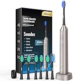 Elektrische Zahnbürste, Schallzahnbürste, Leise Zahnbürste Elektrisch Mit 3 Intensitäten 5 Modi, 40000VPM, IPX7, Zahnbürste Mit 90 Tagen Akkulaufzeit Und Timer, Rittergrau