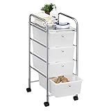 CARO-Möbel Bad Rollwagen SANO Rollcontainer Haushaltswagen Badtrolley Badregal aus verchromtem Metall mit 4 Schubladen