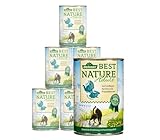 Dehner Best Nature Katzenfutter, Nassfutter, für ausgewachsene Katzen, Geflügelherzen / Kaninchen, 6 x 400 g Dose (2.4 kg)