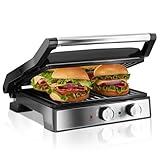 KEINVE Kontaktgrill 2000 Watt | antihaftbeschichteter Sandwichmaker 3 in 1 | Paninitoaster & Tischgrill elektrisch 180° aufklappbar | für Sandwiches, Toast, Steaks, Gemüse, Panini | Edelstahl