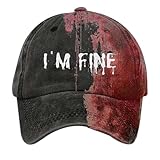 Im Fine Baseball Cap Paarmodell Unisex Cap Bloody Drucken I'm Fine Hat Blood Stain & Dirt Dead Zombies Cap Hat for Halloween Herren Damen Verstellbar Bloody Sonnenhut Mode